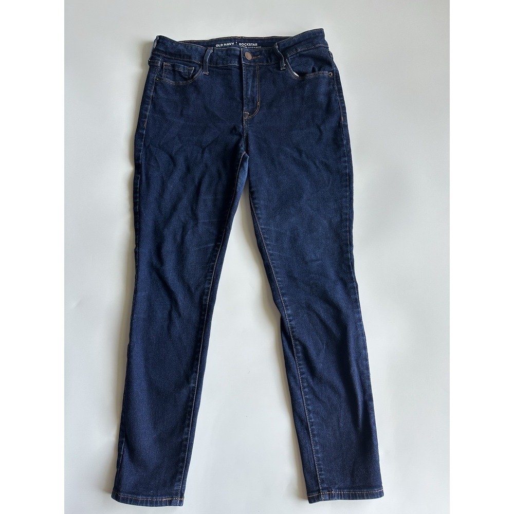Old Navy Rockstar Mid Rise Skinny Jeans Size 8 Short Dark Blue Denim